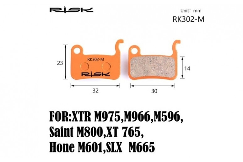 Колодки гальмівні напівметали disc RISK RK302-S Shimano M975/966/596/800/765/775/601/665/585/545/535, R-505, S-500